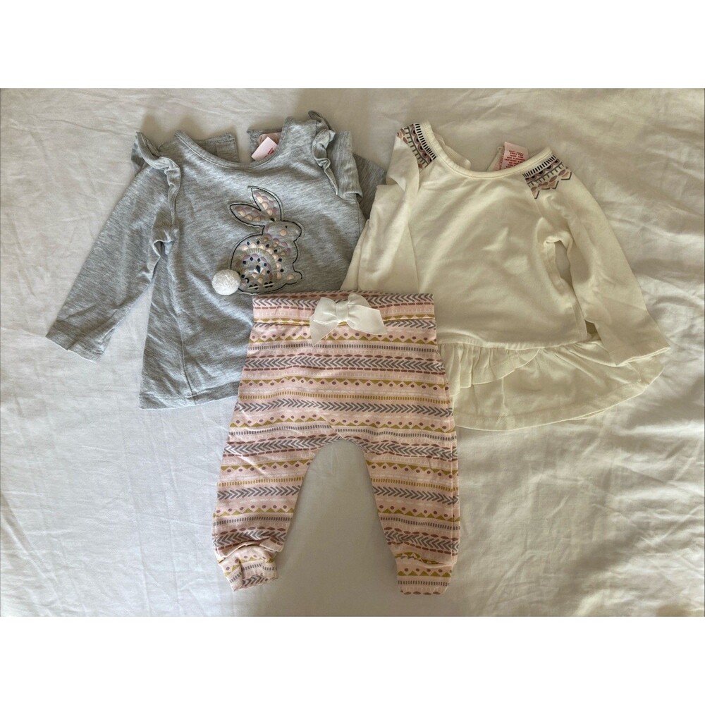 3-6 Months Savannah baby girl clothes - 3 piece outfit | bunny & geometric theme